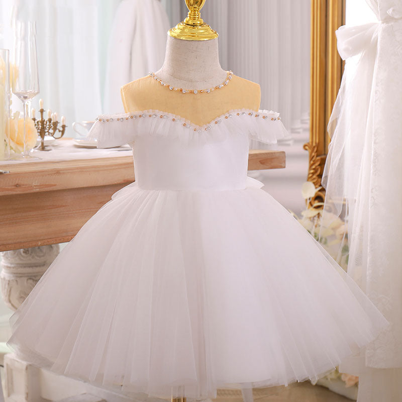Ballkleider für Kleinkinder, Blumenmädchen, Geburtstag, Gold, Weiß, Taufe, Kommunion, Prinzessin, Festkleid 