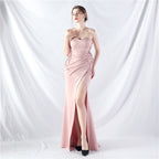 New trend two kinds of rope binding method waist setting ear satin evening dress