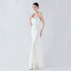 New dress craft beaded mesh sequined evening dress, performance, hosting, annual meeting