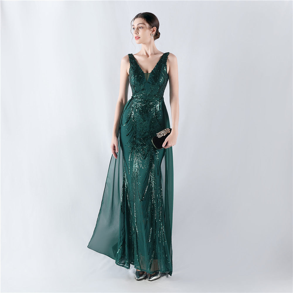 New dress positioning flower beads back beads with cape evening dress, annual meeting, performance