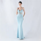 Evening dress waist fish bone beads hot diamond banquet performance host evening dress