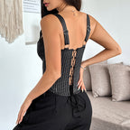 Striped Color Block Ruffle Trim Boned Cami Top
