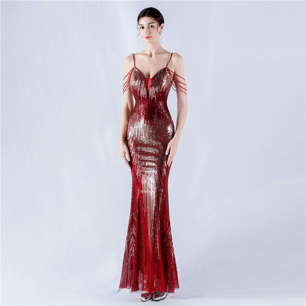 New dress positioning flower bead sheet craft bead suspender evening dress