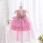 Blumenmädchenkleid für Kleinkinder, Kommunionkleid, Festkleid mit süßer Schleife, Prinzessinnenkleid mit Schleppe, Geburtstagskleid 