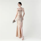 Dinner Focus, Premium, Sequined Fishbone Vest Beaded Suspender High Split Evening Gown