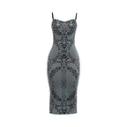 Cami Plunge Cutout Back Slit Print Maxi Dress
