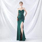 Heavy industry court fishbone vest waist high-end small vertical tail satin evening dress