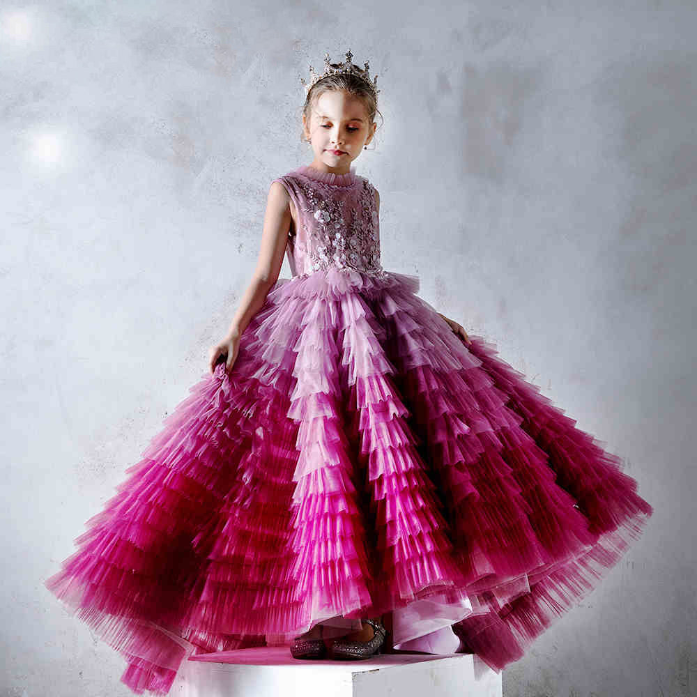 Vestidos de desfile para niñas, sin mangas, rojos, degradados, esponjosos, vestidos formales, vestido de primera comunión 