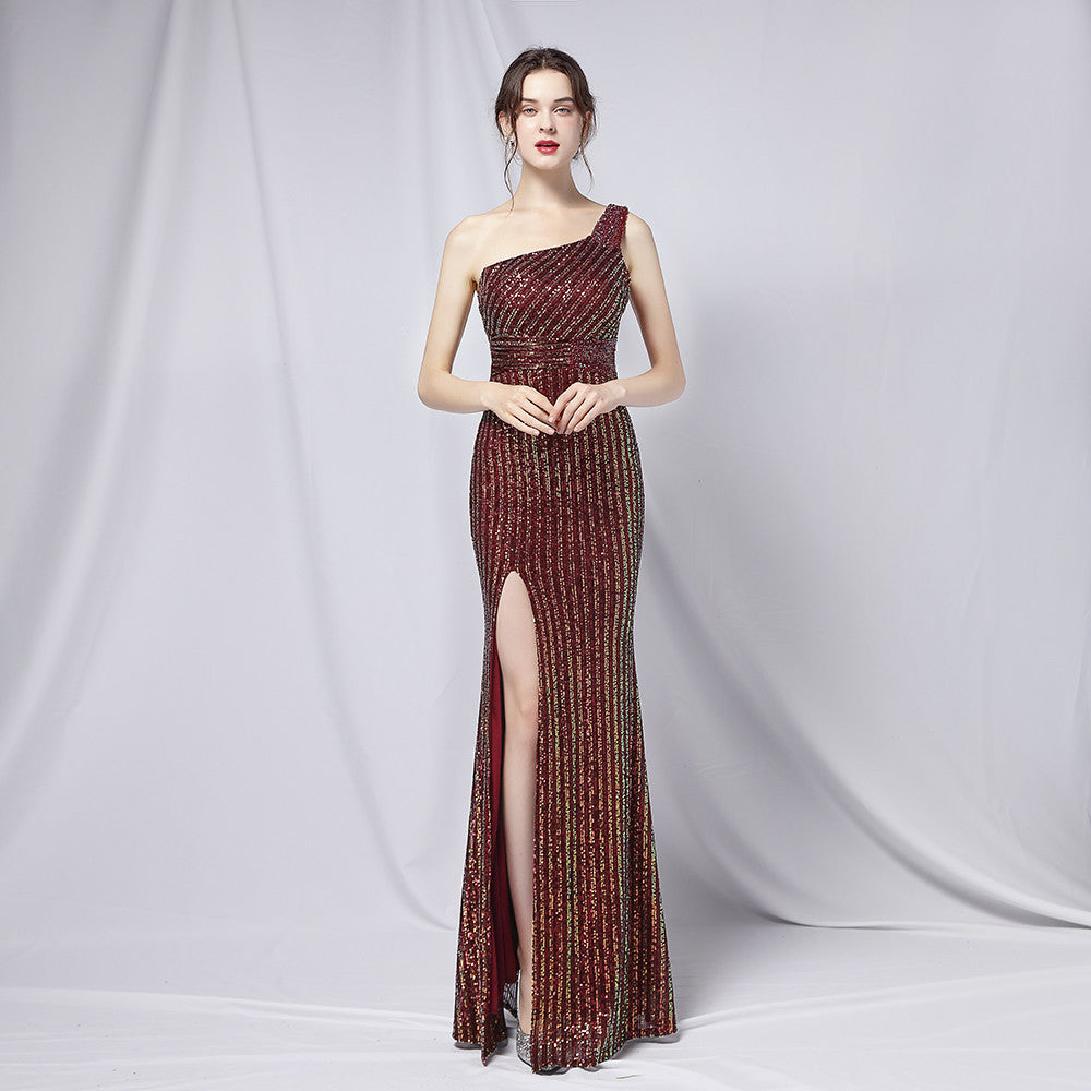 Heavy Craft Colorful Beads Celebrities Party Party Dress Sexy Long Skinny Toast Bride