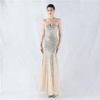 New dress craft beaded mesh sequined evening dress, performance, hosting, annual meeting