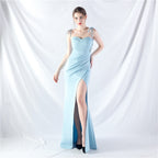New trend two kinds of rope binding method waist setting ear satin evening dress
