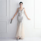 Bead mesh yarn craft bead ordering evening dress long style banquet slim evening dress temperament elegant long style