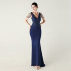 New Bead Lace Bead Embroidery Evening Ceremony, Off-Shoulder Fishtail Dress, Red Carpet Wedding Banquet Dress