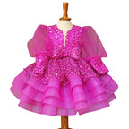Elegantes Paillettenkleid aus Mesh mit Puffärmeln für Babys und Kleinkinder – Prinzessinnenkleid für die Erstkommunion 