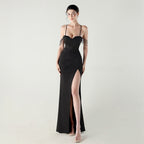 New order bead fish bone waist strap pleated deep V suspender evening dress banquet