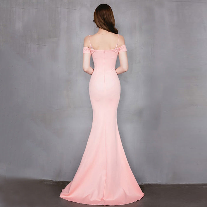 New long and slim bridesmaids evening dress party banquet host performance annual meeting dress