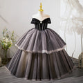 Kleid für kleine Mädchen, Blumenmädchenkleid, Festkleid, Kommunionkleid, schwarzes Paillettenkleid, flauschiges Prinzessinnenkleid 