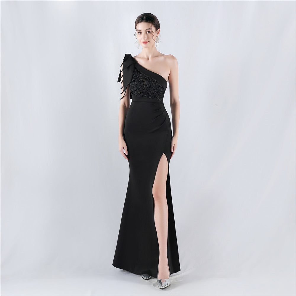 Craft hot diamond lace high-end foreign trade satin evening dress