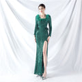 New craft ostrich hair long-sleeved bead evening dress