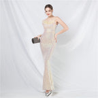 New Craft Ostrich Hair High-end Symphony Bead Evening Dress Banquet Party Dress