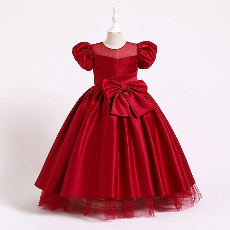 Kommunionkleid für Mädchen, elegant, mit großer Schleife, bauschig, Prinzessinnenkleid, festliches Partykleid 