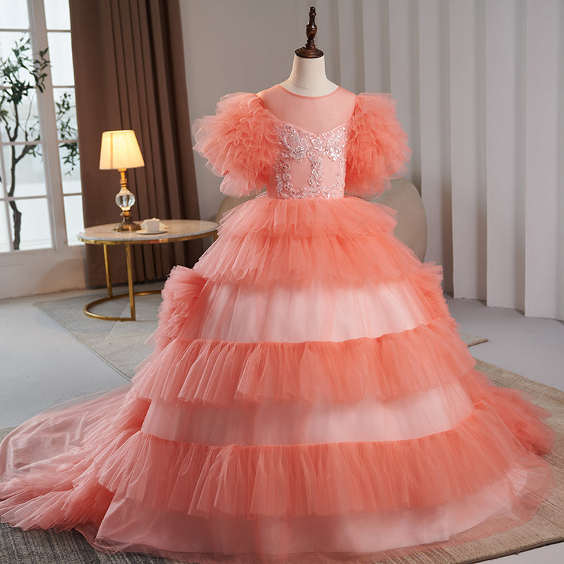 Vestido de primera comunión para niña, color rosa pastel, esponjoso, para fiesta de cumpleaños 