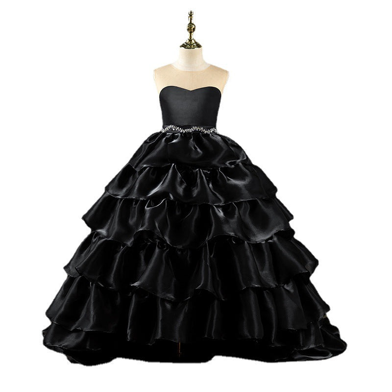 Vestido de comunión para niña, vestido negro de lujo para fiesta de cumpleaños, vestido esponjoso. 