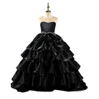 Vestido de comunión para niña, vestido negro de lujo para fiesta de cumpleaños, vestido esponjoso. 