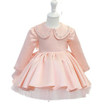 Vestido de comunión para niña, fiesta de cumpleaños, manga larga, cuello de muñeca, vestido de princesa con cuentas 
