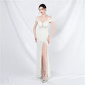 Ostrich hair lace hot diamond court vest fish bone waist high-end evening dress