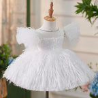 Festliches Federkleid für Mädchen, weiß, flauschig, für Abschlussball, Kommunion, Prinzessinnenkleid 
