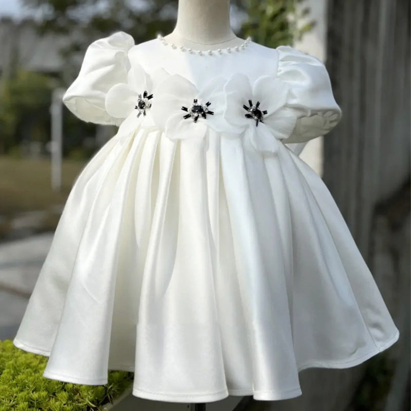 Vestido blanco con lazo grande para niña, vestido de primera comunión para niña pequeña 