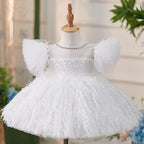 Festliches Federkleid für Mädchen, weiß, flauschig, für Abschlussball, Kommunion, Prinzessinnenkleid 