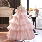 Elegante Baby-Festkleider, Kleinkind-Kommunionkleid aus Netzstoff 