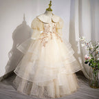 Blumenmädchenkleid für Kinder, Kommunion, Sommer, elegant, Pailletten, Puppenkragen, flauschig, Taufkleid 
