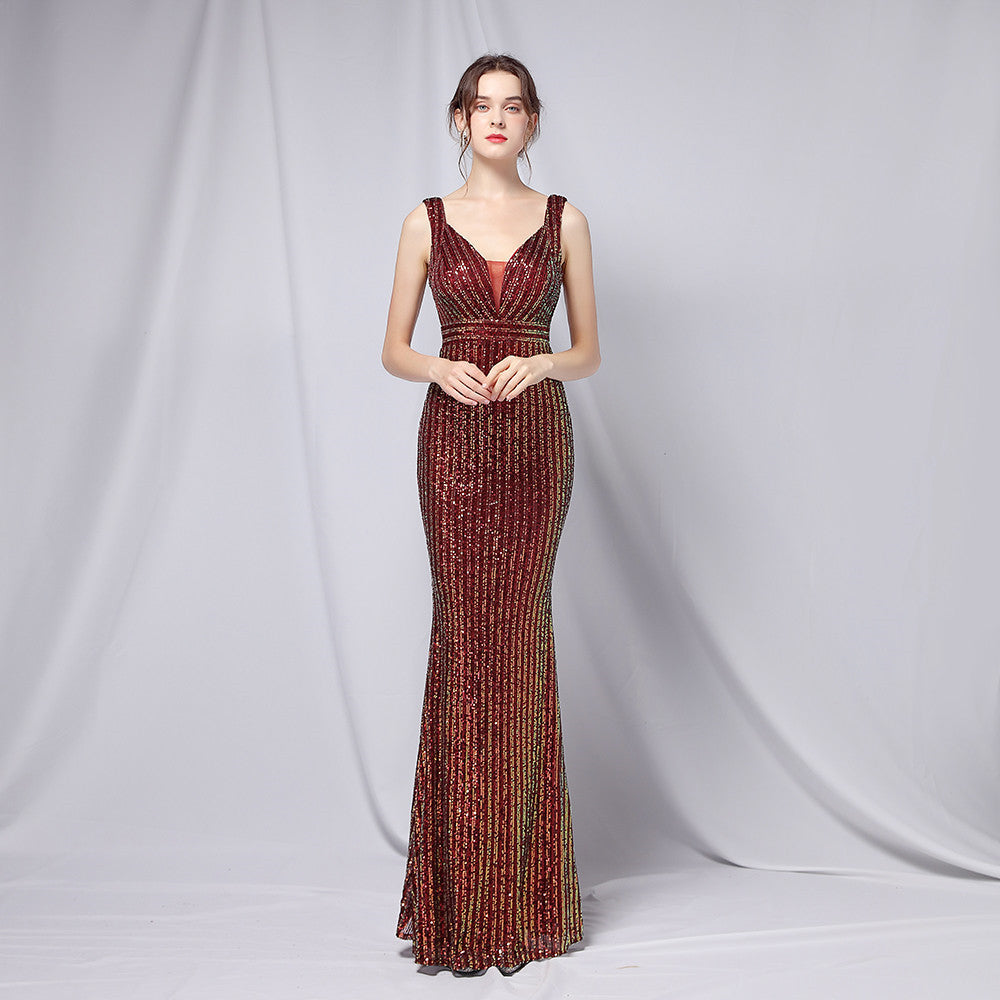 New sequined fishtail dress performance Internet celebrity event banquet etiquette evening dress