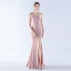 New satin craft beads wedding celebration exhibition dress dress