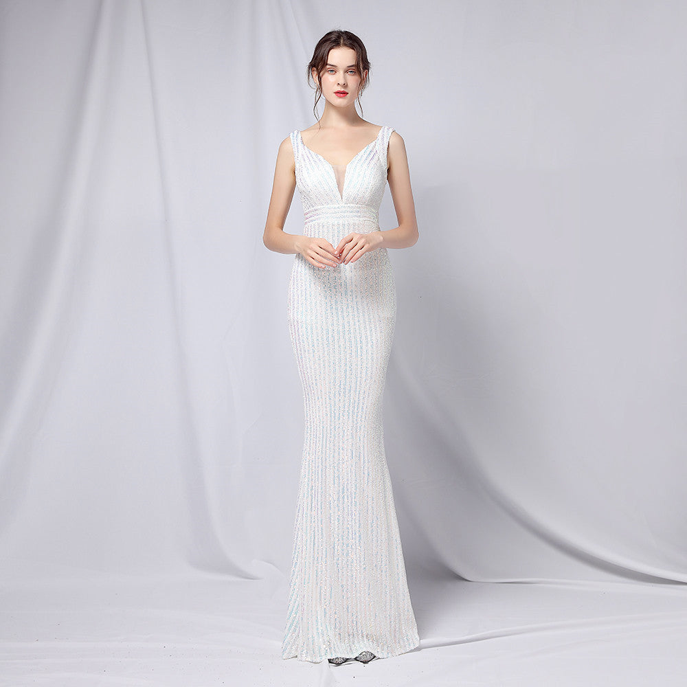 New sequined fishtail dress performance Internet celebrity event banquet etiquette evening dress