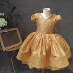 Elegante vestido de lentejuelas doradas para niña, vestido de princesa de primera comunión para niña pequeña 