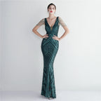 Positioning flower beaded evening dress long banquet slim evening dress temperament elegant long sequins