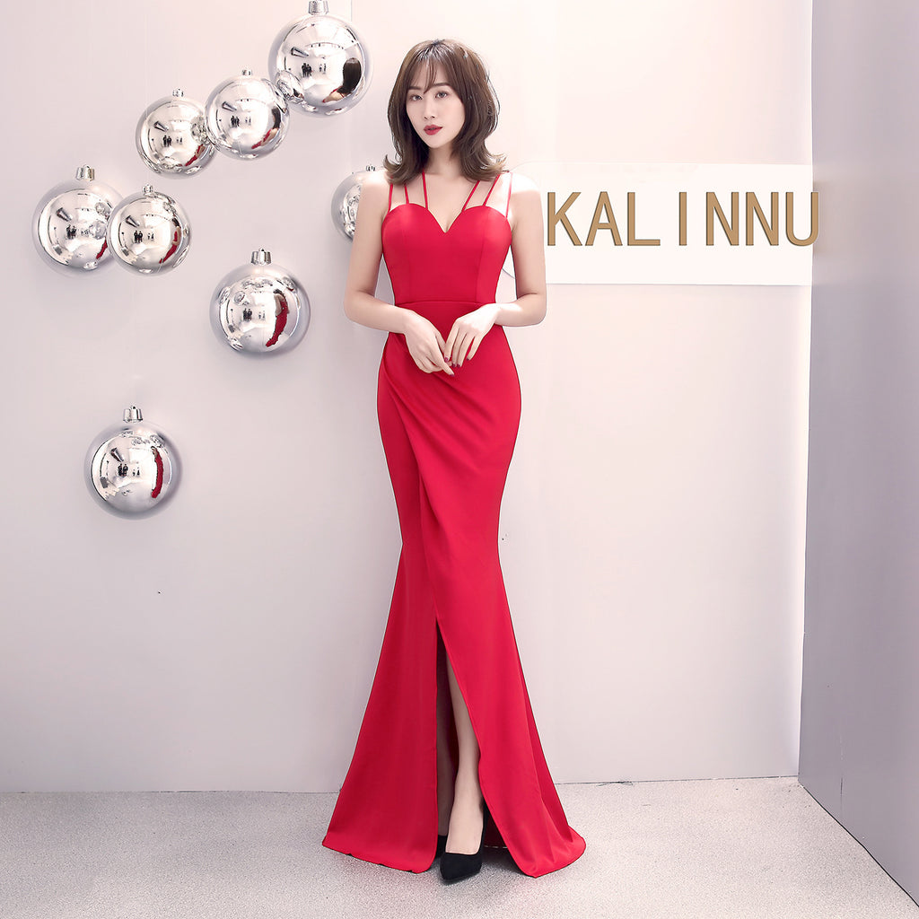 Banquet evening dress winter fashion elegant long sexy suspender slim fishtail black dress dress