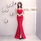 Banquet evening dress winter fashion elegant long sexy suspender slim fishtail black dress dress