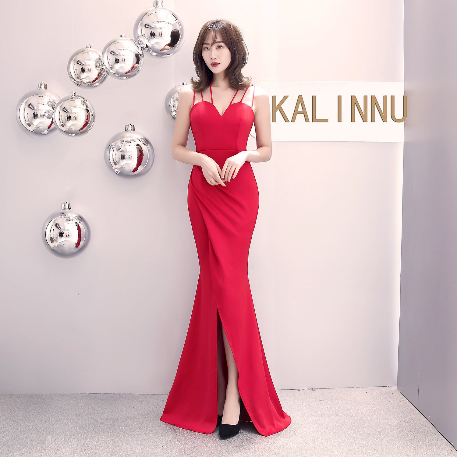 Banquet evening dress winter fashion elegant long sexy suspender slim fishtail black dress dress