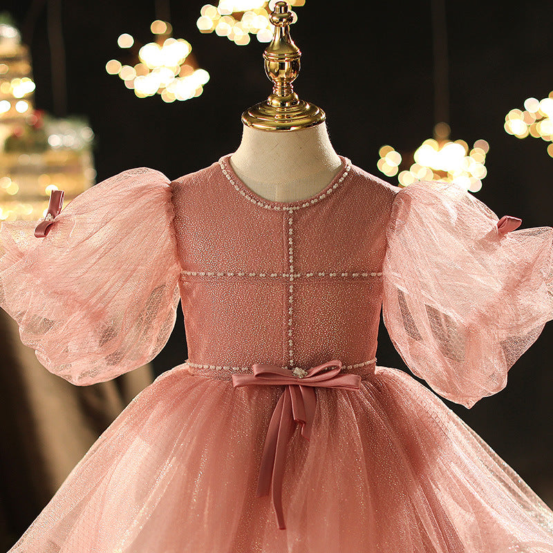 Vestido de primera comunión para niña pequeña, vestido de fiesta de cumpleaños para niña pequeña, vestido de desfile con flores y volantes. 