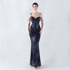New waist fish bone shaping positioning flower beads live streaming host sexy bead suspender evening dress