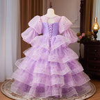Blumenmädchenkleid, Kinder-Osterkleid, Partykleid, lila Pailletten, bauschiges Prinzessinnen-Kommunionskleid 