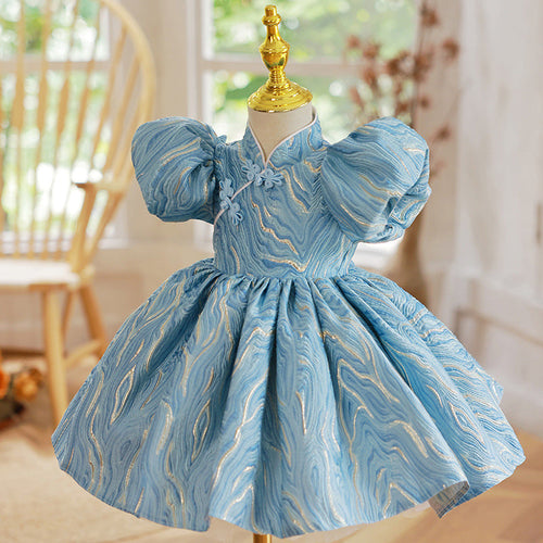 Vestido de verano para niña pequeña, con mangas abullonadas, para comunión y princesa 