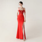 New bead tube craft fishbone strap waist formal banquet dance suspender sequined evening dress