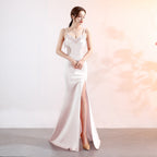 Sling deep V party dress new long sexy slim split performance celebrity evening wear