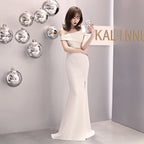 One-word shoulder banquet evening dress women's fashion party long elegant and thin sexy fishtail dress
